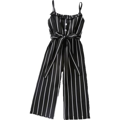 Kids Summer Siamese Trousers Stripes Spaghetti Strap Flounce Sleeveless Casual Pupil Romper Jumpsuit for Girls 1-6 Years