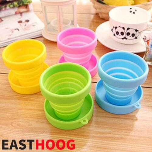 EASTHOOG Outdoor 170ml Folding Silicone Cup Mugs Portable Silicone Drinking Collapsible Coffee Cup With Lids Travel Hiking