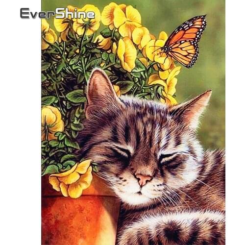 EverShine Diamond Embroidery Animals Needlework Diamond Painting 5D New Arrivals Cat Mosaic Butterfly Rhinestones Decor For Home