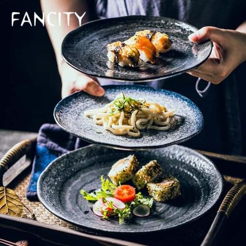 FANCITY Japanese-style ceramic large discs, household porcelain plates, creative steak dinner plates, household rice plates, net