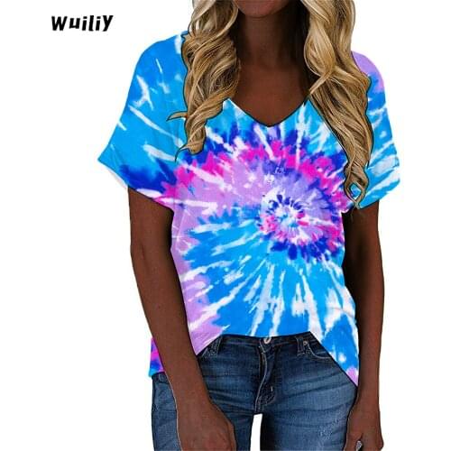Womens Rainbow T-Shirt Colorful Graphic T Shirt Multicolor 3D Print V-neck Shirt Cotton Blended Tops Girls Artistic Color Tees