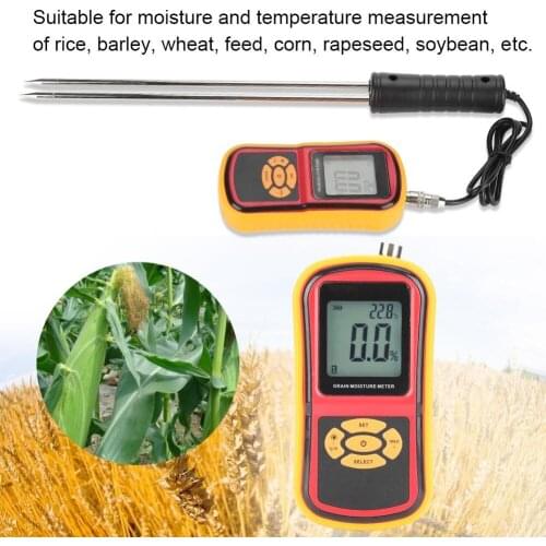 GM640 Portable Digital LCD Moisture Meter Grain Moisture Temperature Meter for Wheat Rice Corn Bean