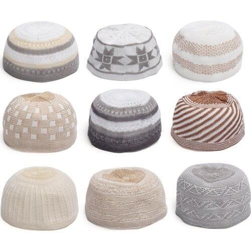 Unisex Men Adults Cotton Knitting Hats Muslim Islamic Prayer Hat Head Wear Solid Casual Mens Skull Cap embroidery hat Beanie Ca