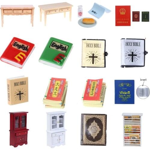 Dolls Simulation Newspapers English Edition Magazines Bookshelf Rack Cabinet Wood Shelf Bookcase Furniture Dollhouse Accessories