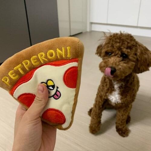 Ins Korean Pizza Cute Plush Squeaky Dog Toys Bite-Resistant Clean Dog Chew Puppy Training Toy Soft Pet Supplies