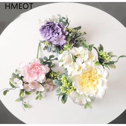 Artificial Flower Rose Hydrangea Camellia Bud Peony Mix Flower Holding Bouquet Home Decor Wedding Flower Arrangement Materials