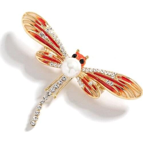 Elegant Dragonfly Brooches For Women Fashion Jewelry Enamel Insect Pearl Gem Pins Corsage Copper Accessories Female Gift