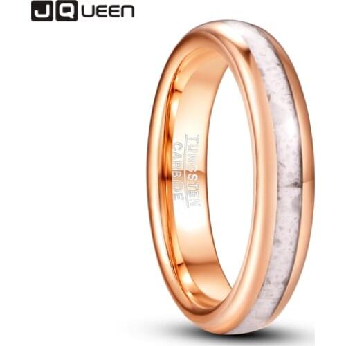 Jqueen 4mm White Marble Electric Rose Gold Tungsten Steel Ring Wedding Jewelry
