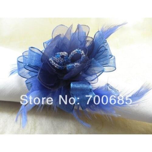 Blue feather flower napkin ring, napkin holder
