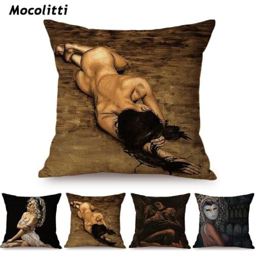 Sexy Woman Ass Oil Painting Home Decoration Square Cushion Cover Charming Nude Art Pattern Cotton Linen Sofa Throw Pillow Cases