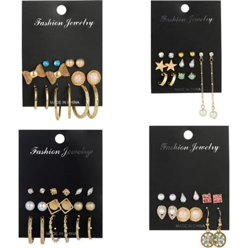 Luokey Fashion Bowknot Earrings For Women Exquisite Crystal Star Round Circle Hoop Earrings Hoops Bijoux Femme Earrings Set 2020