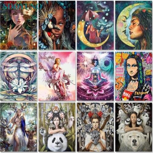 SDOYUNO Oil Paint By Numbers Kits Lotus Buddha Painting By Numbers On Canvas Frameless 60x75cm DIY Religion Home Decor