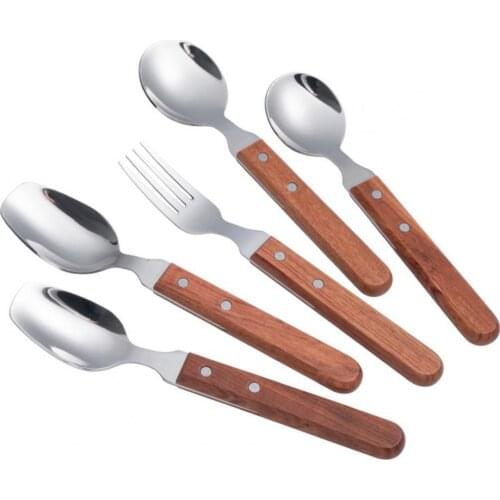 304 Stainless Steel Spoon Cutlery Sets Bright Silver Wooden Handle Tableware Western Food Knife Fork Spoon Cutleries for Home