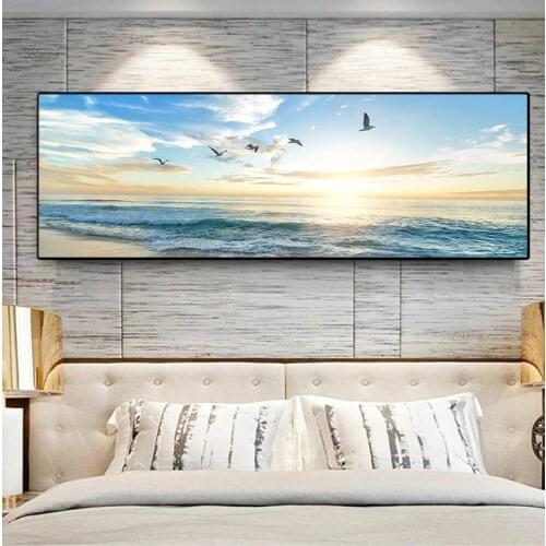 Wall Art Picture for Living Room Cuadros Decor Salon Natural Sea Beach Flying Birds Landscape Posters and Prints Canvas Painting