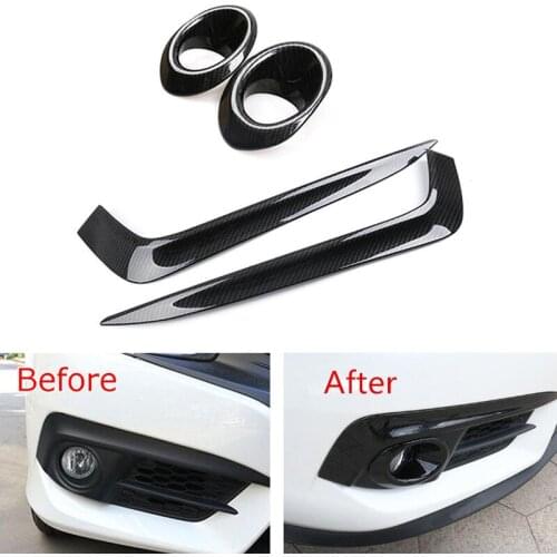 BBQ@FUKA Car Front Fog Light Lamp Cover Strip Trim Carbon Fiber Color Fit for Honda Civic 2016-2018 Car Accessories Styling