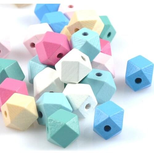 15/20MM Unfinished Multicolour Geometric Polyhedron Wooden Beads Faceted Loose Wood Bead For Handmade Jewelry Making Accessories