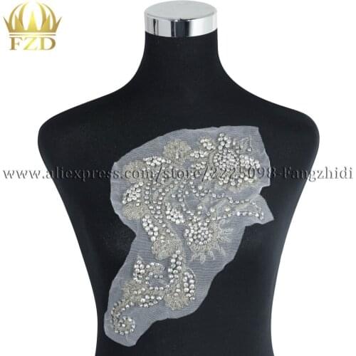 Wholesale 5 Pieces Sewing On Beaded Bling Rhinestone and Crystals Applique for Clothing Wedding Dresses