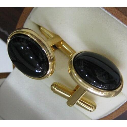Wholesale mans noble 18kgp black flat bead Natural Stone Cufflinks