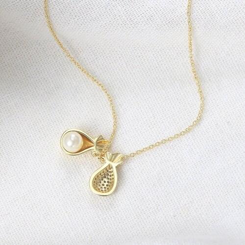 Pendants Necklace For Women Imitation Pearl Lucky Bag Light Gold Color Aesthetic Choker Chains On The Neck Jewelry N180