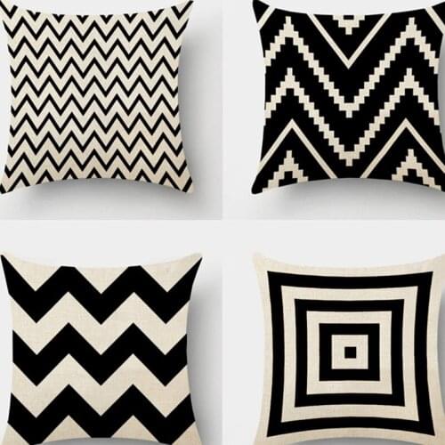 Retro black and white stripe Simple geometric Linen pillow cover fashion Square Home pillowcase for automotive offices Decoratio