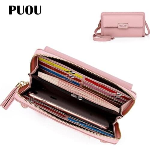PUOU New Small Summer Shoulder Bag Fashion Daily Use Card Holder PU Leather Cellphone Purses Women Handbags Wallets Purses