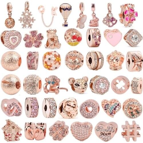 925 Sterling Silver Rose Gold Color Bee Heart Shaped Flowers Pendants Fit Pandora Charms Diy Bracelets Silver Color Beads Jewelr