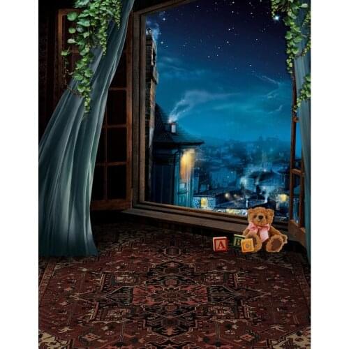 TR 10x10FT Green Leaves Window Curtain Kids Children Cartoon Custom Photography Studio Backdrops Night View Wedding Backgrounds