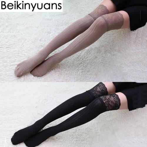 The spring and autumn period combed cotton lace stripe their sexy adult female Sexy stockings in knee-high socks heap heap socks