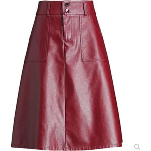 PU Leather Midi Skirt Women Office Skirt Autumn And Winter PU Skirts Suit High Waist Black Skirt Female Plus Large Size 4XL