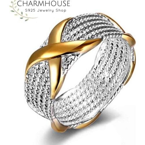 Wedding Bands 925 Silver Rings For Women Gold Color X Finger Ring Bague Anillos Bridal Brand Jewelry Accessories Party Gifts