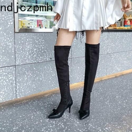 Womens Boots Autumn And Winter The New Pointed Zipper butterfly Knot High heel Womens Over the knee boots plus size 28-48