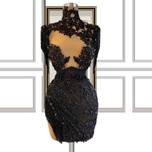 Sheer Black Beaded Short Prom Dresses robe de soirée de mariage Cocktail Dresses Elegant Dress Women For Party выпускное платье