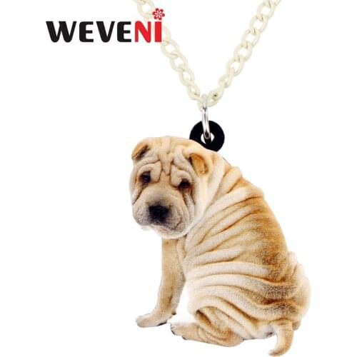 WEVENI Acrylic Anime Chinese Shar Pei Dog Necklace Pendant Chain Choker Cute Animal Jewelry For Women Girl 2018 Dropship Gift