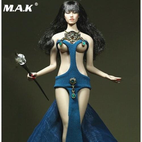 1/6 Scale Sexy Female Long Blue Dress Clothing Cane Accessories Model For 12" Phicen Big Bust Female Action Figure Doll Toy