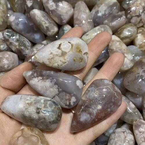 1pcs Cherry Blossom Agate Water Drop Stone Natural Crystal Chakra Accessaries Rock Modern Home Decoration Healing Crafts