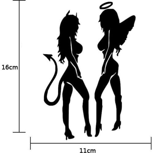 1PCS Trendy Reflective Sexy Girl Car Styling Devil Angel Car Stickers Motorcycle Decorating Stickers Black Silver