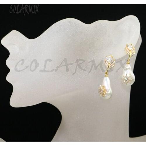 4 pairs natural pearls earrings&zircon earrings pave star shape zircon pearl jewelry earrings Gift for the lady earrings 6155