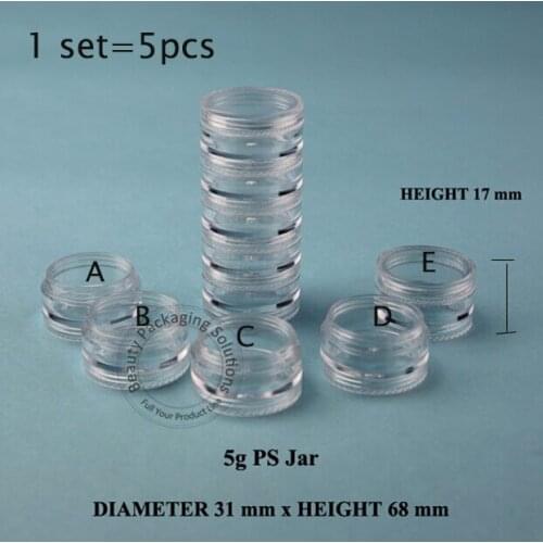 5set/lot Promotion 5g*5 PS Cream Jar Plastic Empty Cosmetic Container Makeup Canister Sample Sub-bottling Cosmetic Packaging