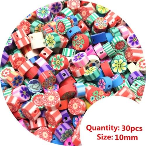 30pcs 10mm Mixcolor Printing Beads Polymer Clay Beads Mixed Color Polymer Clay Spacer Beads For Jewelry Making DIY #007