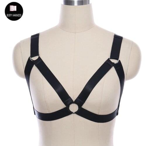 Black Top Cupless Bra Harnass Lingerie Women Fetish Goth Suspenders Body Belt Pole Dance Rave Body Harnass Cage Bra