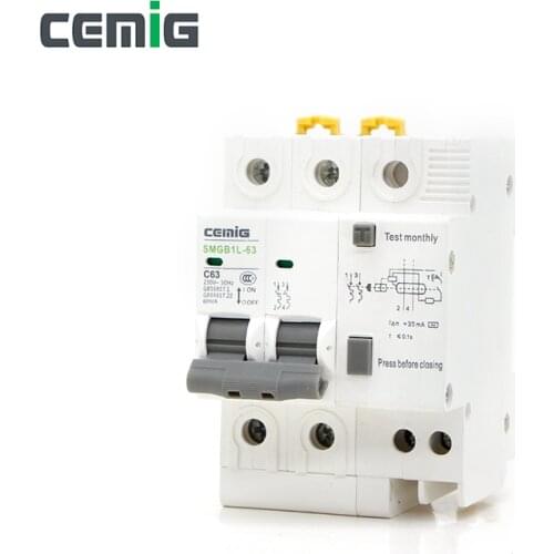 Cemig SMGB1L-63 2P+N Miniature Leakage Circuit Breaker MCB Phase Line + Neutral + Leakage Protection RCD AC230V RCBO