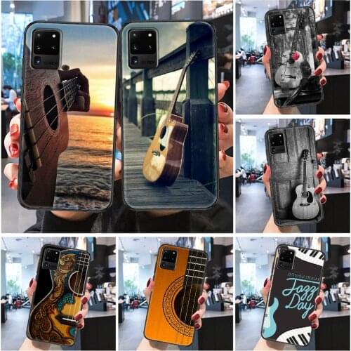 Retro guitar scenery Musical Phone case For Samsung Galaxy Note 4 8 9 10 20 S8 S9 S10 S10E S20 Plus UITRA Ultra Frosted black