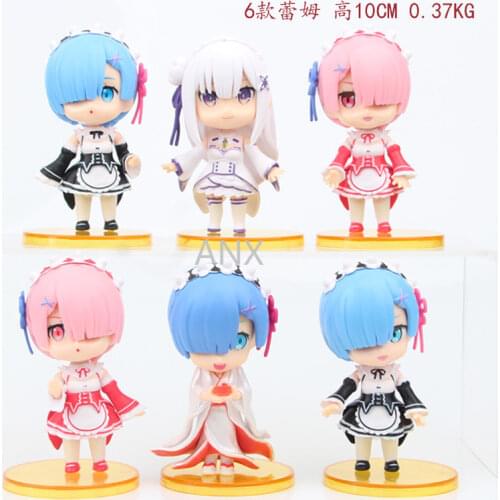 6PCS Rem Ram Emilia Figure PVC Action Anime Re:Life In A Different World From Zero Collectible Doll Model Toys Gift for Children