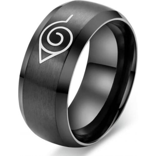 Naruto Ring Leaf Konoha Village Symbal Logo Sign Sasuke Ninja Black Fashion Titanium Steel Anime Jewelry Cosplay Women Wholesale