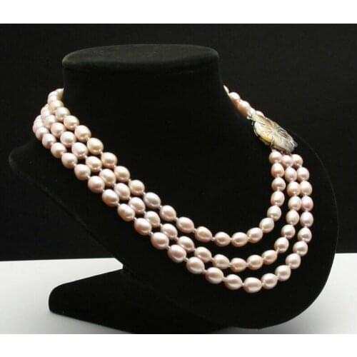 Fashion 3 row 8-9mm freshwater cultured purple pearl necklace 17"-19"