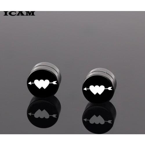 ICAM Fashion Boy Black Magnet Stainless Steel Earrings Women Men Love Punk Gothic Stud Earring Men Earring Ear Brincos Dropship