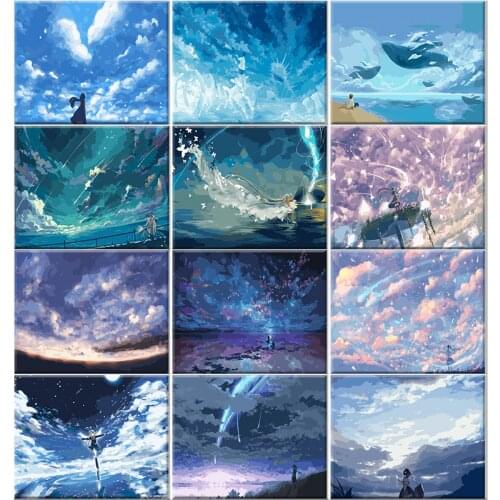 Framed pictures Oil Paint DIY Painting By Numbers Coloring By Numbers landscape blue star sky Home Decoration 40*50cm