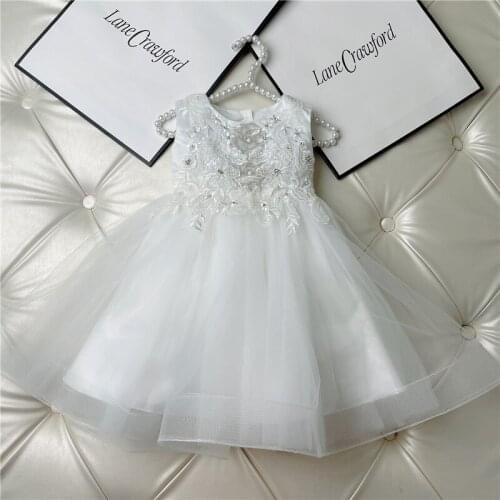 High Quality 2021 New Girls White Birthday Party Floral Dress Toddler Kids Princess Tutu Mesh Dresses Free Shipping