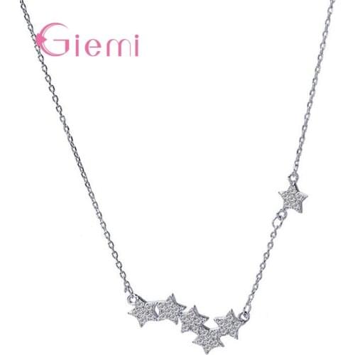 Wholesale/Retail/Drop Shipping Original 925 Sterling Silver Charm Necklace With Sparkling Stars Shape Pendant New Fashion Trend