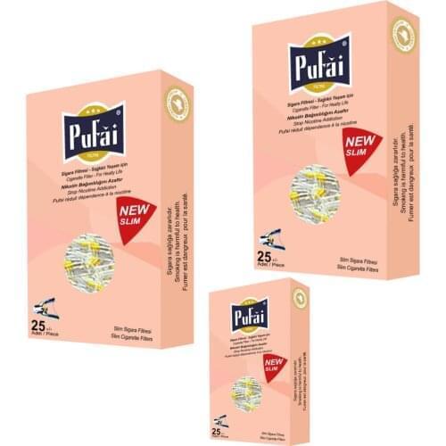 Pufai Ultra Slim Cigarette Filters Tar Blocker Compatible 5mm 6 mm 75 Pieces 3 Boxes Rose